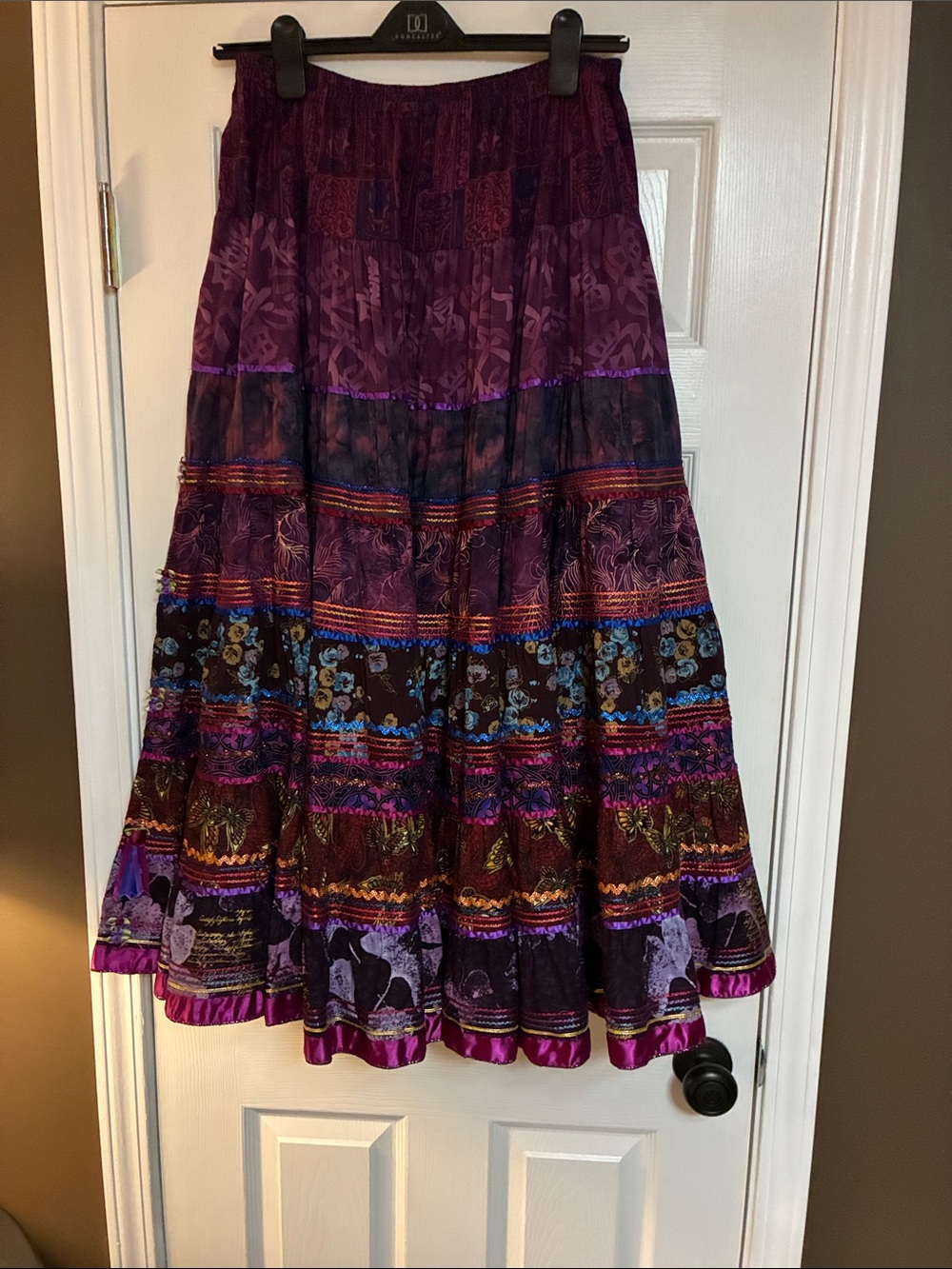 Anna Konya Limited Edition Vintage Purple Tiered Multicolor Boho Maxi Skirt  OS